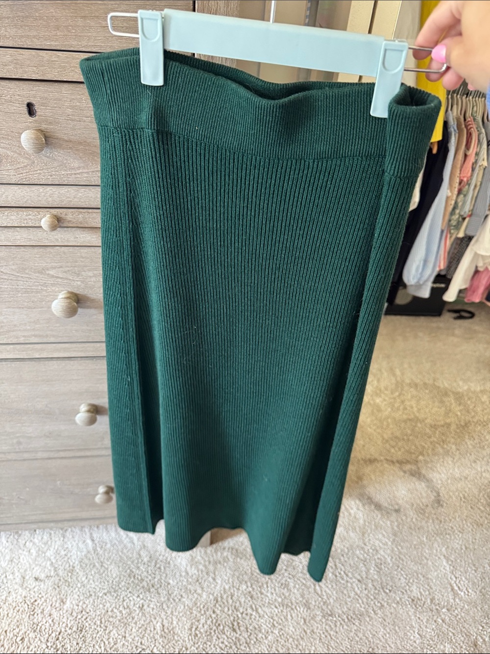 Ribbed Midi Skirt in Deep Green